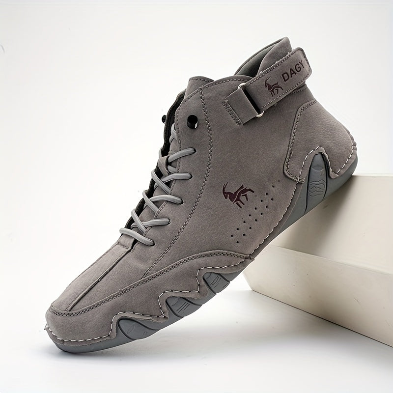 PLUS SIZE Men's Stitching Microfiber Solid Sneakers, Breathable Wear-resistant Slip On Casual Shoes with Hook & Loop Fastener Decor