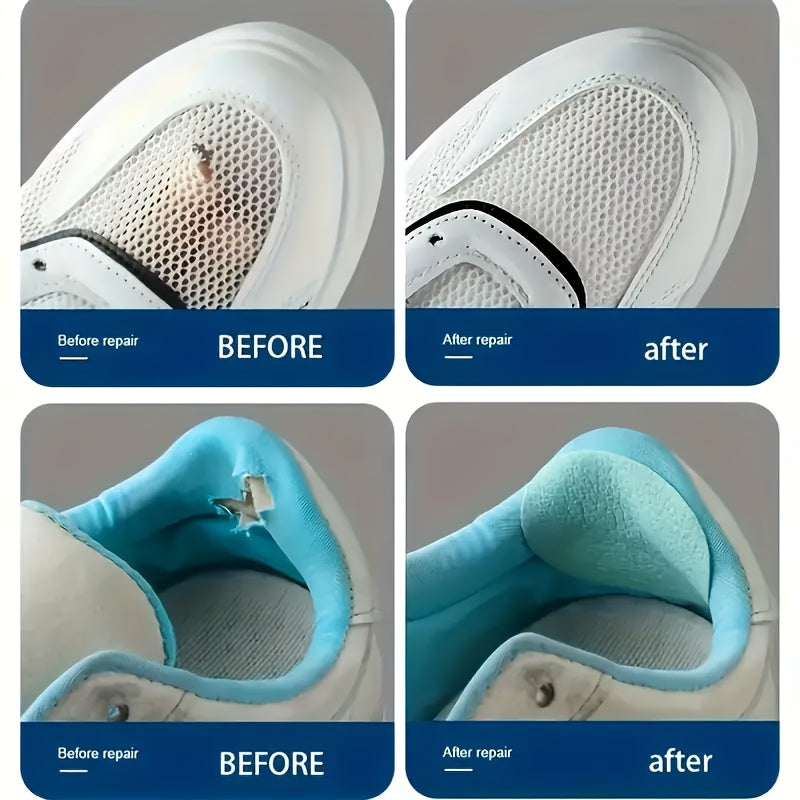 6pcs self-adhesive shoe patch set for repairing side damage, fixing inner sole holes, and covering worn-out areas on the back of sneakers. Durable, scratch-resistant, and wear-proof to mend tears and abrasions