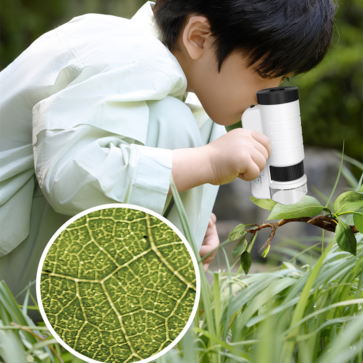 Handheld mini microscope toy with LED light amplification 60X-200X, a scientific toy for cultivating children's exploration of nature, easy to carry outdoors