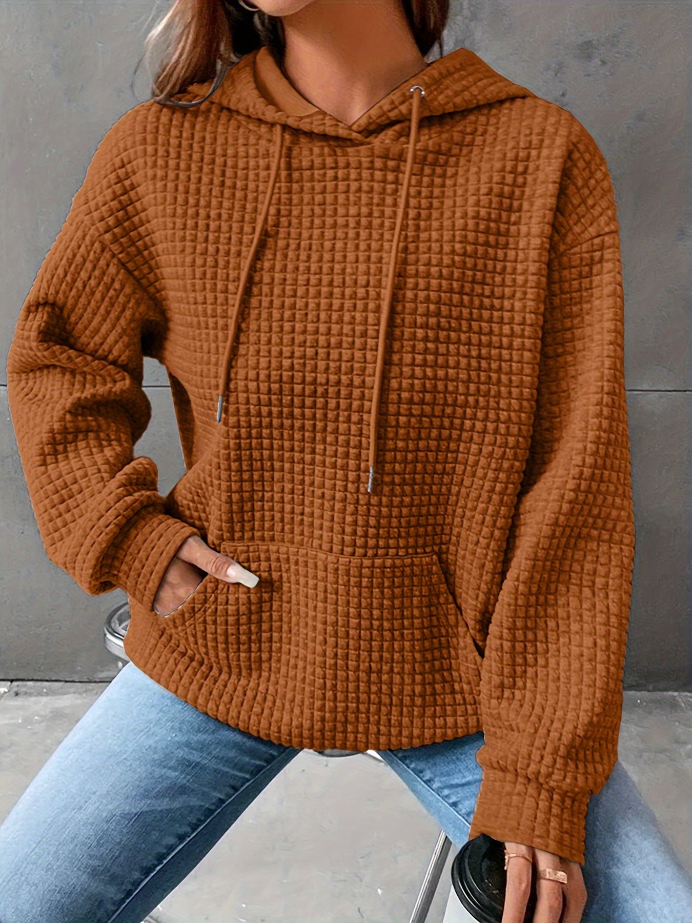 Plus Size - Women'S Plus Size Bright Orange Cable Hoodie - Cozy Loose Fit Pullover with Drawstring, Casual All-Season Wear, Casual Wear Hoodie | Cable Hoodie | Construction, Sweater Hoodie