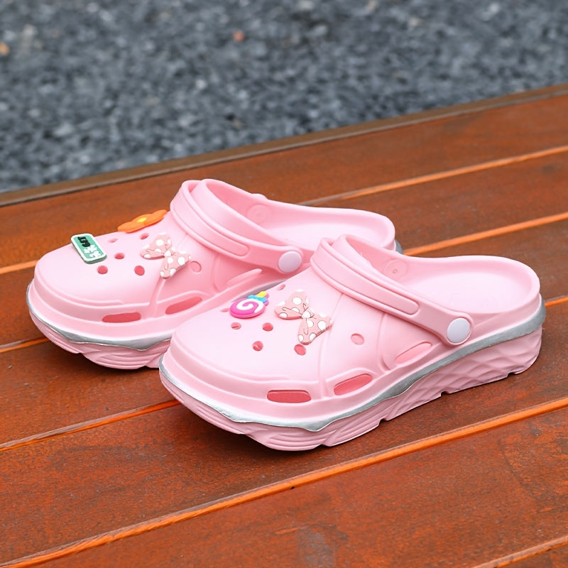 Women's Lightweight Pink with Floral & Bow Charms - Sweet Style, Breathable EVA Material, Comfortable All-Season Footwear