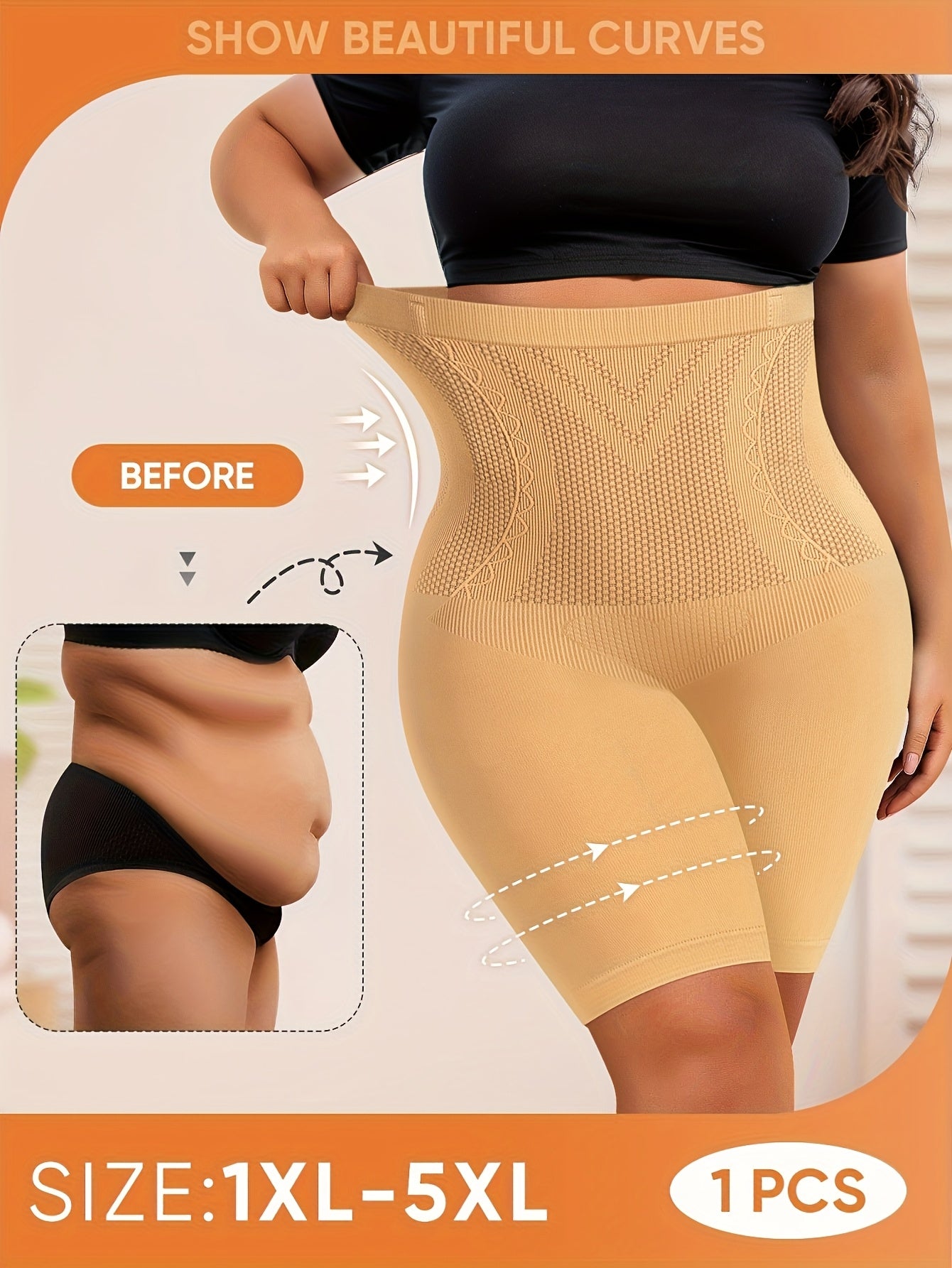 1-Pack MIOTAN Women's Plus Size High-Waisted Seamless Tummy Control Butt-Lifting Briefs - 11XL-5XL, Breathable Mesh Panels, Tummy Control & Body Contouring, Plus Size Shapewear Shorts Underwear, Tummy Control Shapewear, Body Contouring Underwear, Fourway
