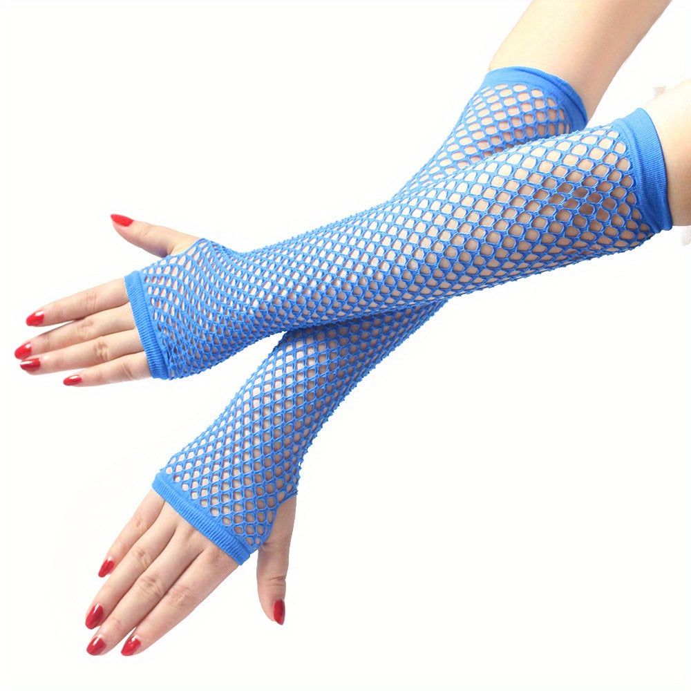 1pair Girl Fingerless Mesh Gloves Black Fishnet Lace Gloves For Women Cosplay Dance, Halloween