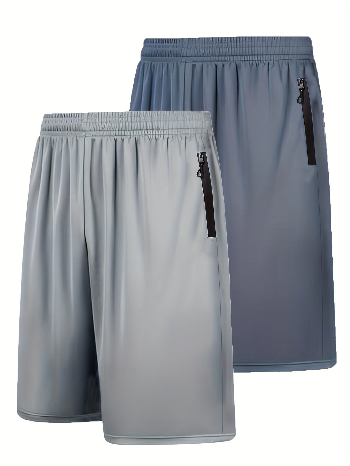 2pcs Men's Athletic Shorts with Zip Pockets and Elastic Waistband Quick Dry Activewear Basketball Football