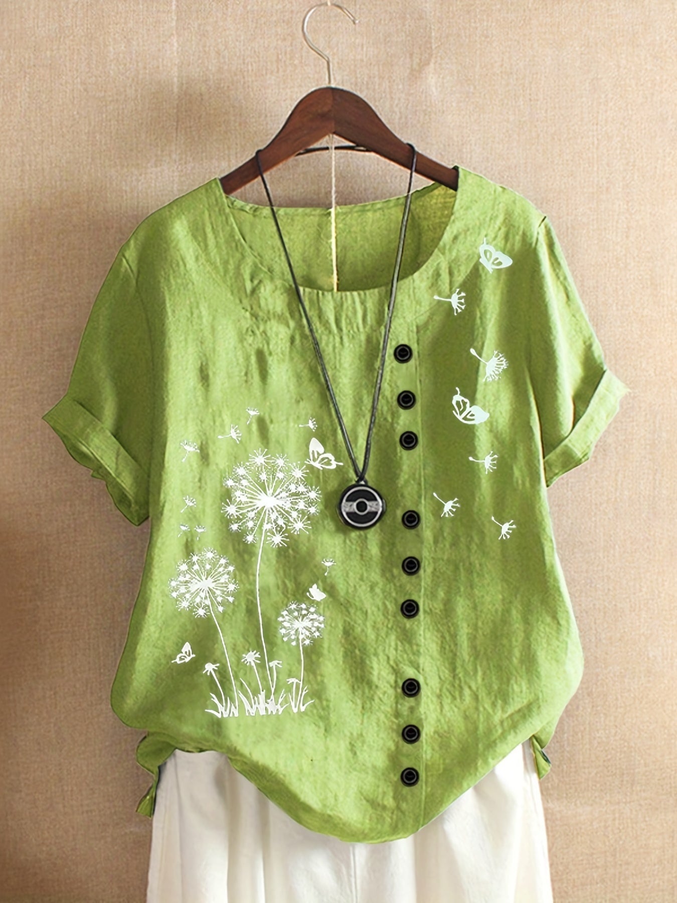 Plus Size, Plus Size Shirt New Casual Loose Printed Short Sleeve Pullover Women's Top, Accessories Not Included