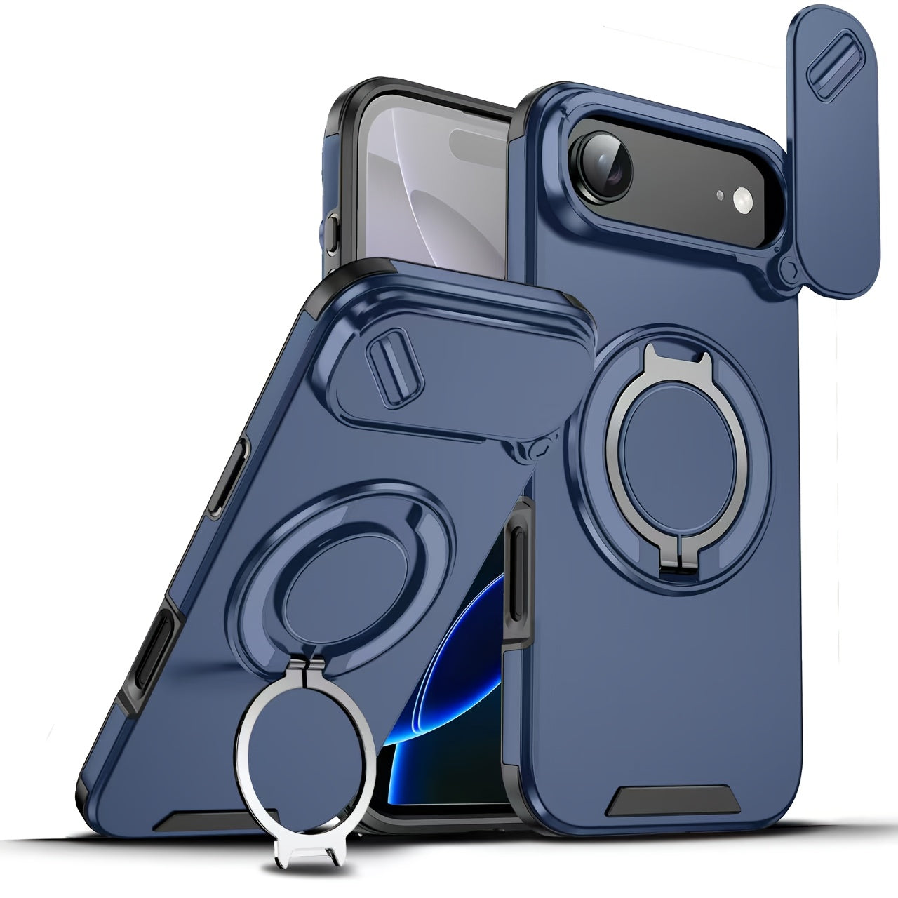For iPhone 16/15/14/13/12/11/Pro/Max Pro/Plus Mobile Phone Case, with Sliding Camera Cover + [Full Camera Protection], with 360° Rotating Ring Bracket/Magnetic Car Bracket/Matte Texture Shockproof Mobile Phone Protective Case
