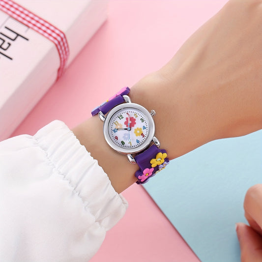 Children's Plastic Cartoon Flower Pattern Watch