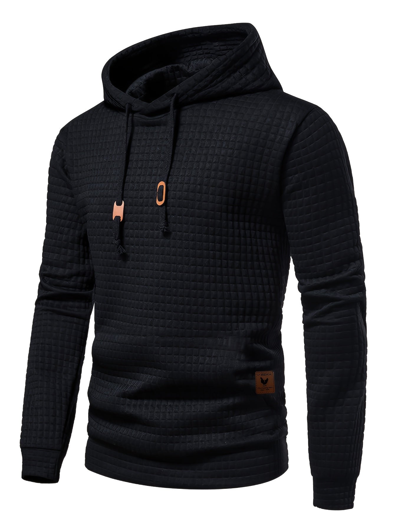 GEKM Men'S Bohemian Plaid Long Sleeve Hoodie - Cozy Jacquard Fabric Sweatshirt with Orange Accents, Casual Outdoor Jogging & Fitness Training Pullover, Regular Fit, Hooded Design, Comfortable Pullover