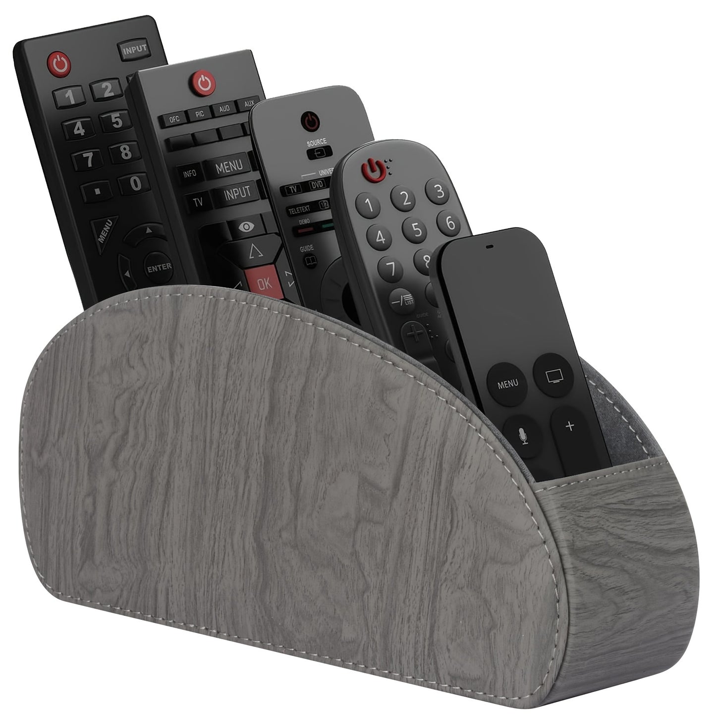 Remote Control Holder with 5 Compartments - Black Faux Leather Remote Caddy for TV, DVD, Blu-Ray, Media Player, And Heater Control, Independent Storage, Desk & Drawer Organizer for Home Storag, Desk & Drawer Organizer for Home Storage
