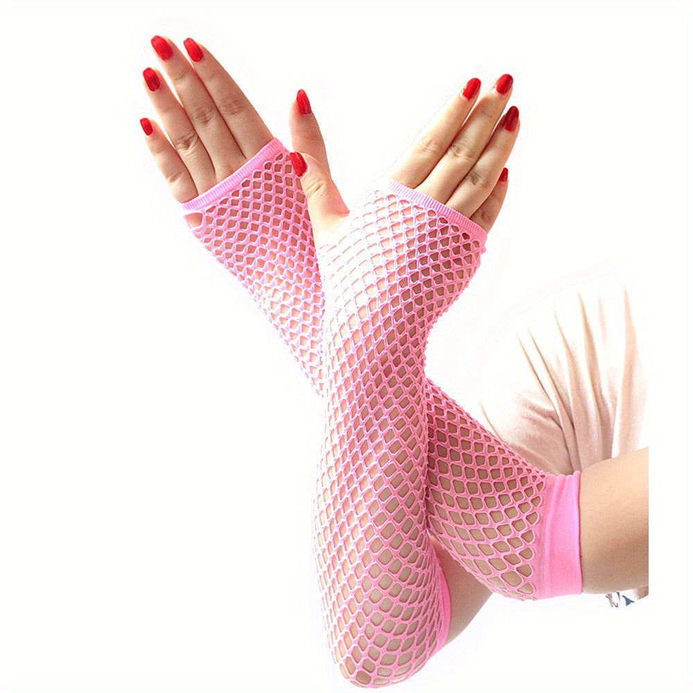 1pair Girl Fingerless Mesh Gloves Black Fishnet Lace Gloves For Women Cosplay Dance, Halloween