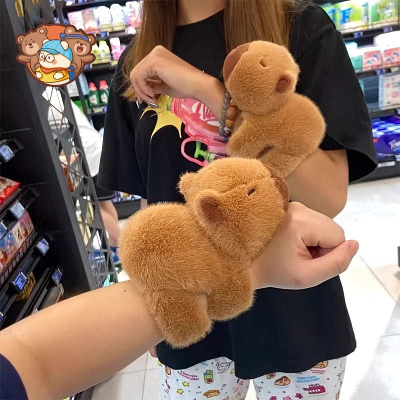 Adorable Capybara Plush Toy Wristband - Soft PP, Deep Brown Guinea Pig Stuffed Animal Keychain, Perfect for Play & Decoration, Decorative Accessory|Cute Wristband|Quality Plush Material, Capybara Stuffed Animal for winter, Mini Stuffed Animals, Playful De