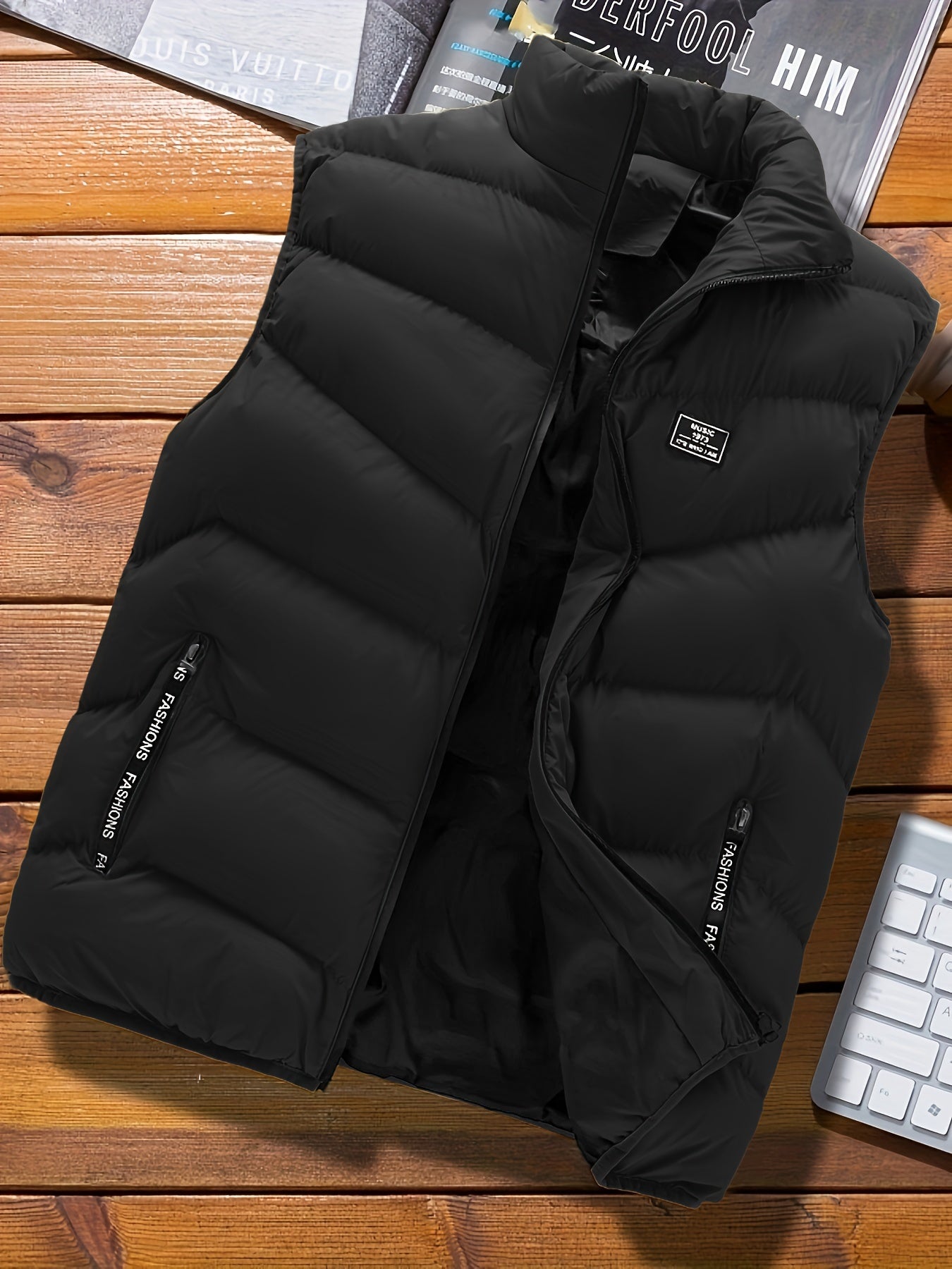 Warm Winter Vest, Men's Casual Zipper Pockets Stand Collar Zip Up Vest For Fall Winter