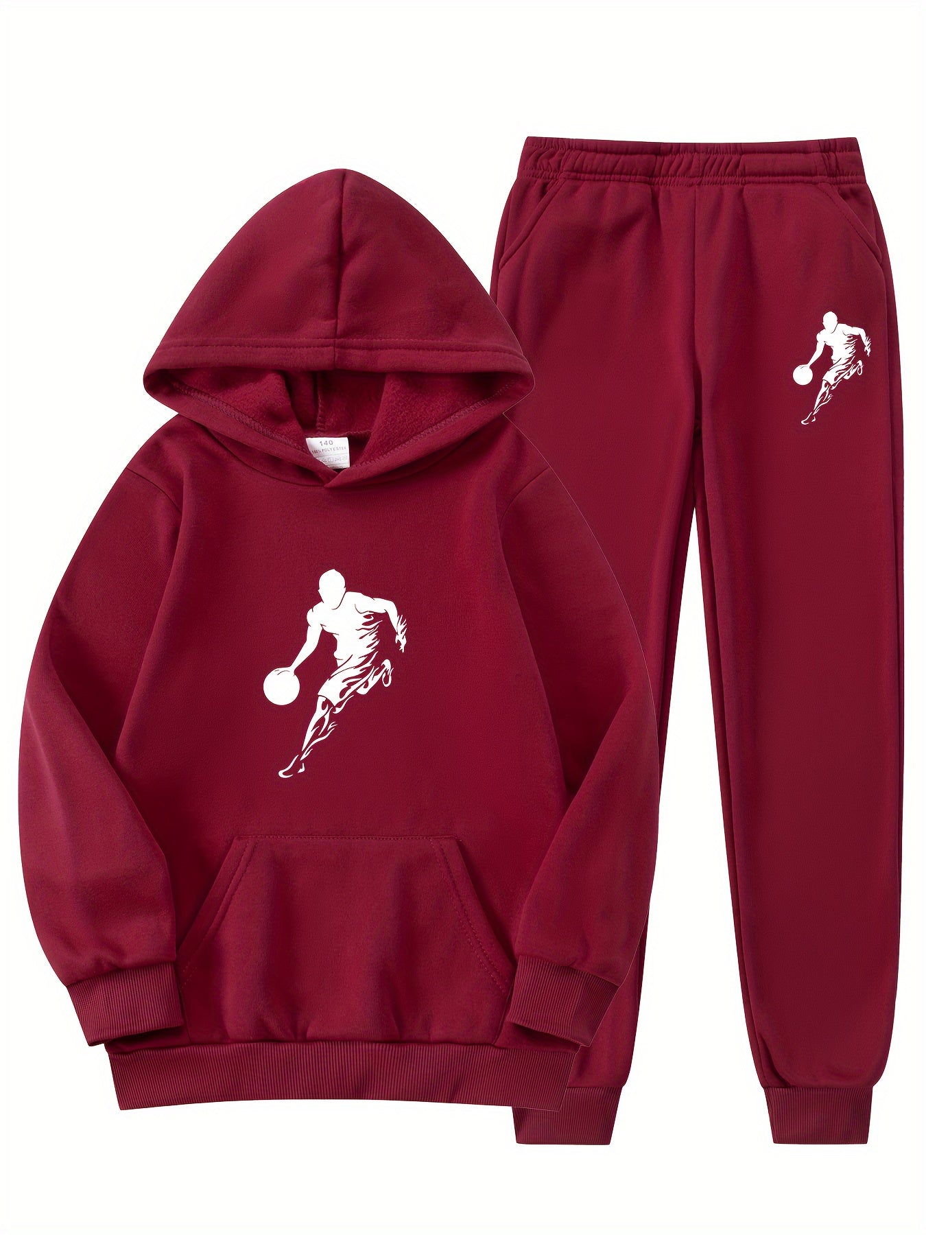 2pcs Boy's Basketball Player Print Hooded Outfit, Hoodie & Pants Set, Boys Clothes For Daily & Outdoor Wear, As Gift