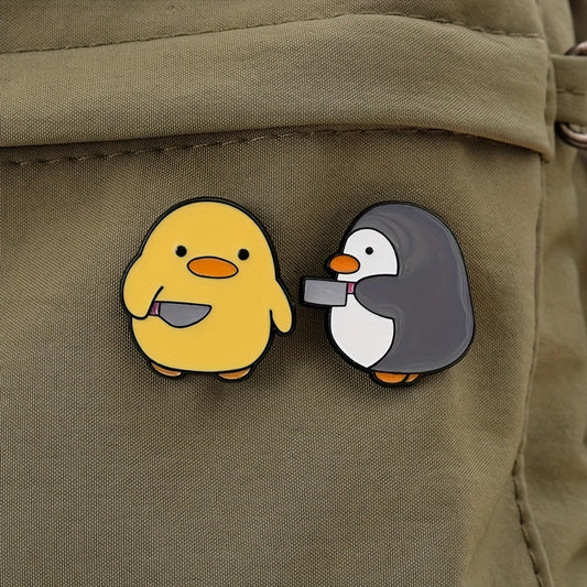 Adorable Yellow Chick & Penguin Enamel Pin - Cute Animal Alloy Brooch for Clothing, Backpacks, and Hats