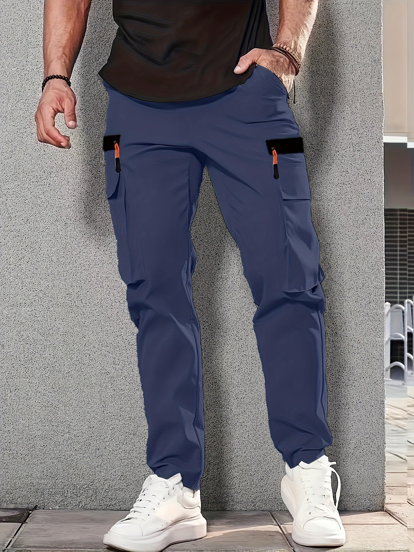 Men'S Stylish Cargo Pants - Versatile, Casual, and Slim Fit with Multiple Pockets, Straight-Leg Design, Perfect for Spring and Fall, All-Season Comfort, Solid Color, Allseason Pants | Straightleg Pants | Polyester Pants