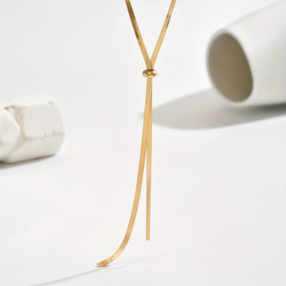 1pc Stainless Steel 18K gold plated Plated, Adjustable Y-shaped Long Necklace, No Fading, Minimalist Drawstring Sweater Chain, Personality Flat Snake Bone Chain, Women's Necklace, Golden Necklace, Niche High-end Fashionable Tassel Snake Bone Chain