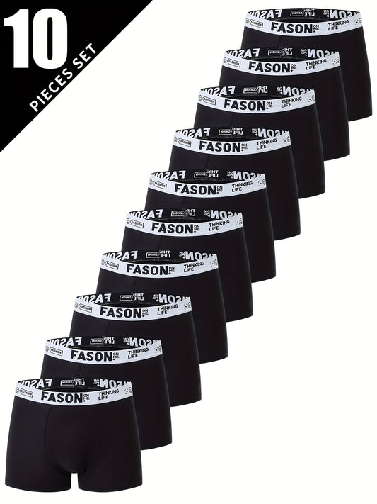 10-Piece Men's Underwear, Printed 'fason' design, Casual Boxer Briefs, Breathable and Comfortable Elastic Boxers, Athletic Shorts, Plus Size Boxers for Men, Boxers with Pouch, Mens Boxer Shorts, White Boxer Briefs for Men, Black Boxers for Men, Lounge Box