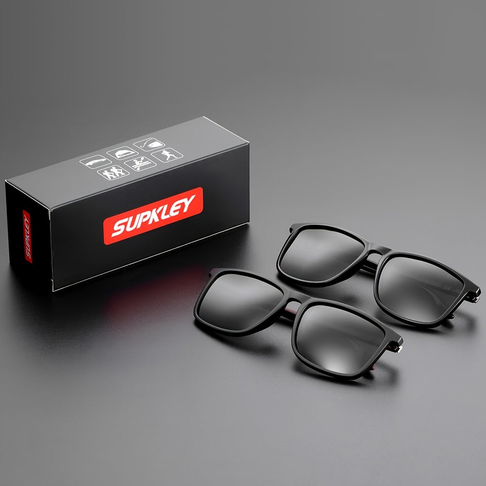 SUPKLEY Men'S Lightweight Polarized Sports Sunglasses - Square Frame, Blue Lenses, Includes Cleaning Cloth & Original Box for Outdoor Activities, Fishing, Hiking, Casual Wear, Hiking Eyewear, Modern Eyewear, Durable Eyewear