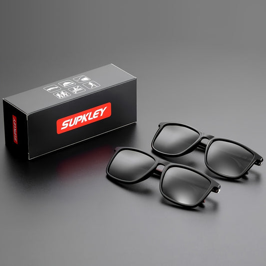 SUPKLEY Men'S Lightweight Polarized Sports Sunglasses - Square Frame, Blue Lenses, Includes Cleaning Cloth & Original Box for Outdoor Activities, Fishing, Hiking, Casual Wear, Hiking Eyewear, Modern Eyewear, Durable Eyewear