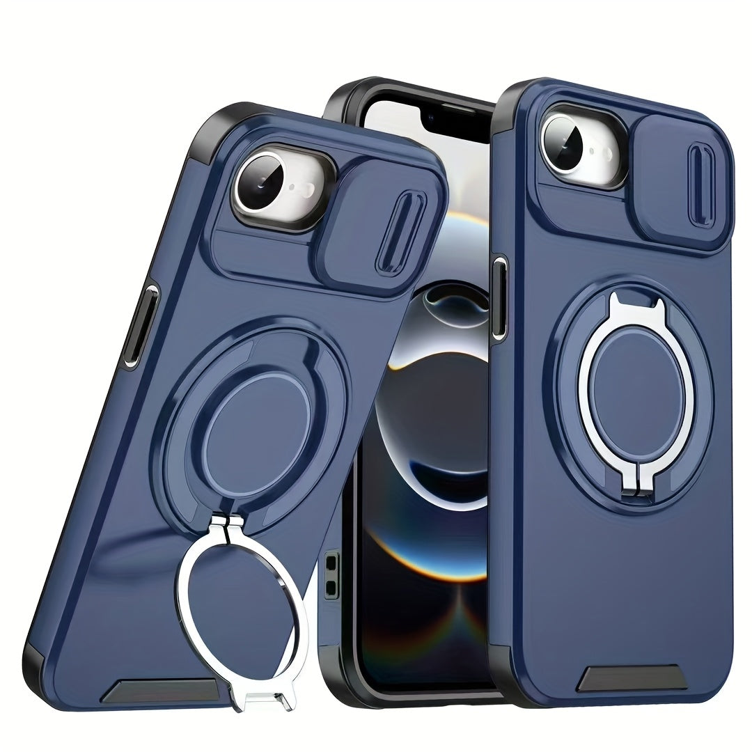 For iPhone 16/15/14/13/12/11/Pro/Max Pro/Plus Mobile Phone Case, with Sliding Camera Cover + [Full Camera Protection], with 360° Rotating Ring Bracket/Magnetic Car Bracket/Matte Texture Shockproof Mobile Phone Protective Case