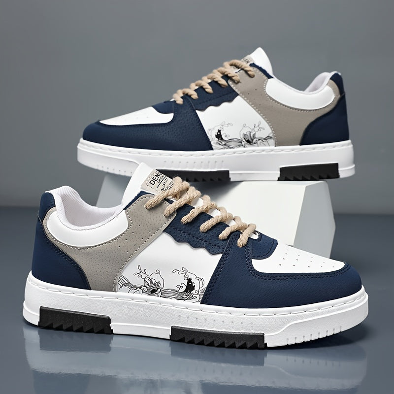 Men'S Retro Casual Sneakers: Comfortable And Grippy Lace-Up Slip-Ons for Outdoor Activities - Suitable for Men'S Spring/Summer/Fall/Winter Seasons - Perfect for Daily Casual Wear, Outdoor Adventures, And Sports - Low Top Design - PU Upper, Fabric Liner, P