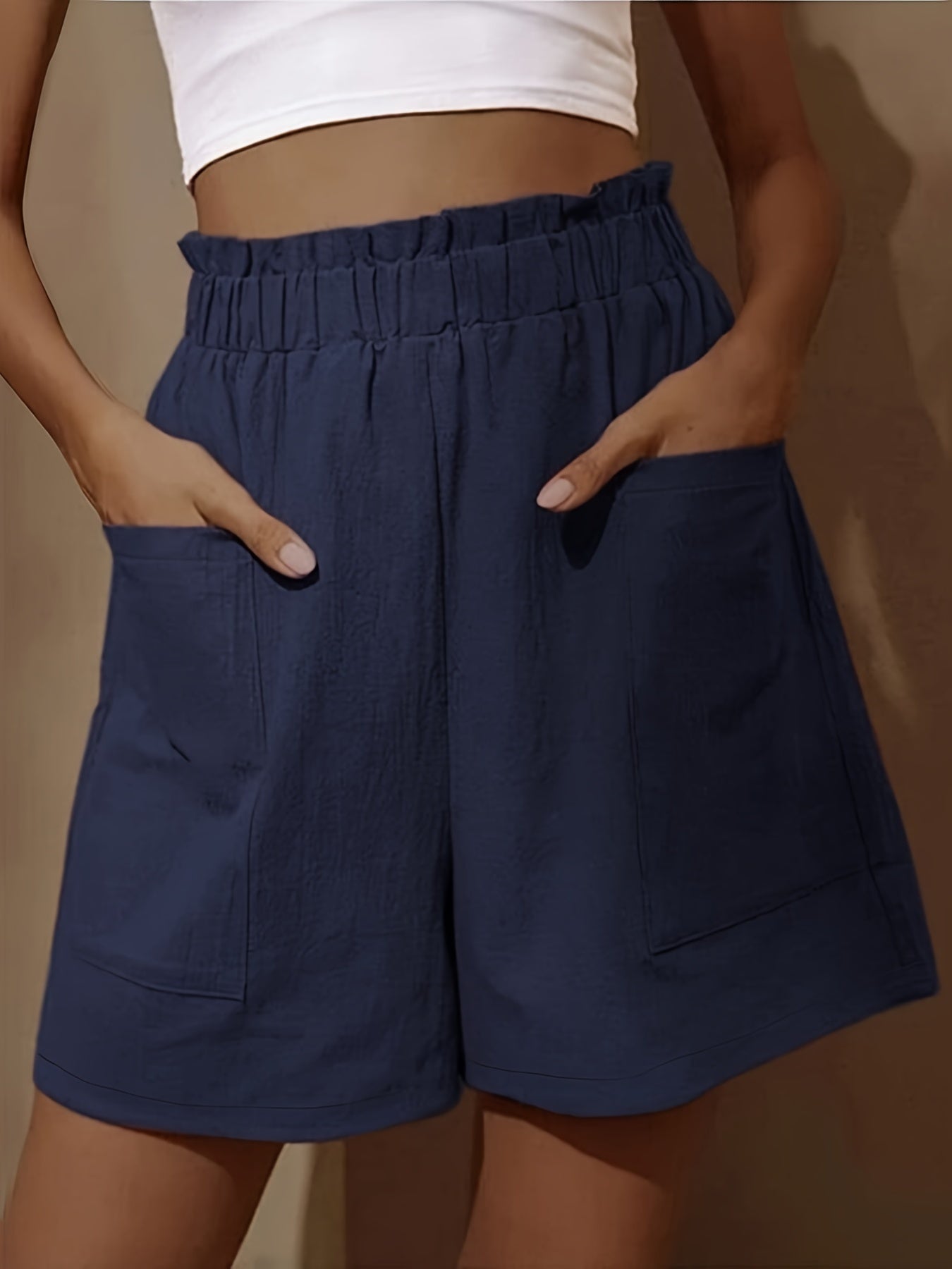 Plus Size Women's Summer Shorts - Middle Eastern-Inspired Ruffled Hem, Elastic Waistband, Side Pockets - Lightweight Fabric, Loose Fit Casual Shorts for Hot Weather, Cute Shorts, Comfortable Clothing, Flared Design, No Stretch Fabric, Semitransparent Mate