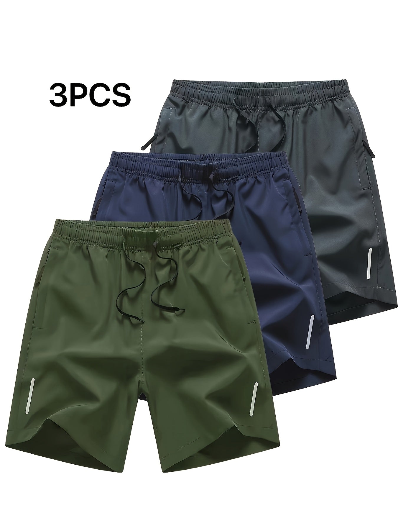 3pcs Men'S Summer Sports Shorts - Breathable Quick-Dry Fabric, Drawstring Waist with Zipper Pockets, Lightweight & Comfortable for Running, Hiking, Outdoor Activities - Black, Navy Blue, Dark Gray - Perfect Gift for Active Men, Hiking Apparel, Casual Styl