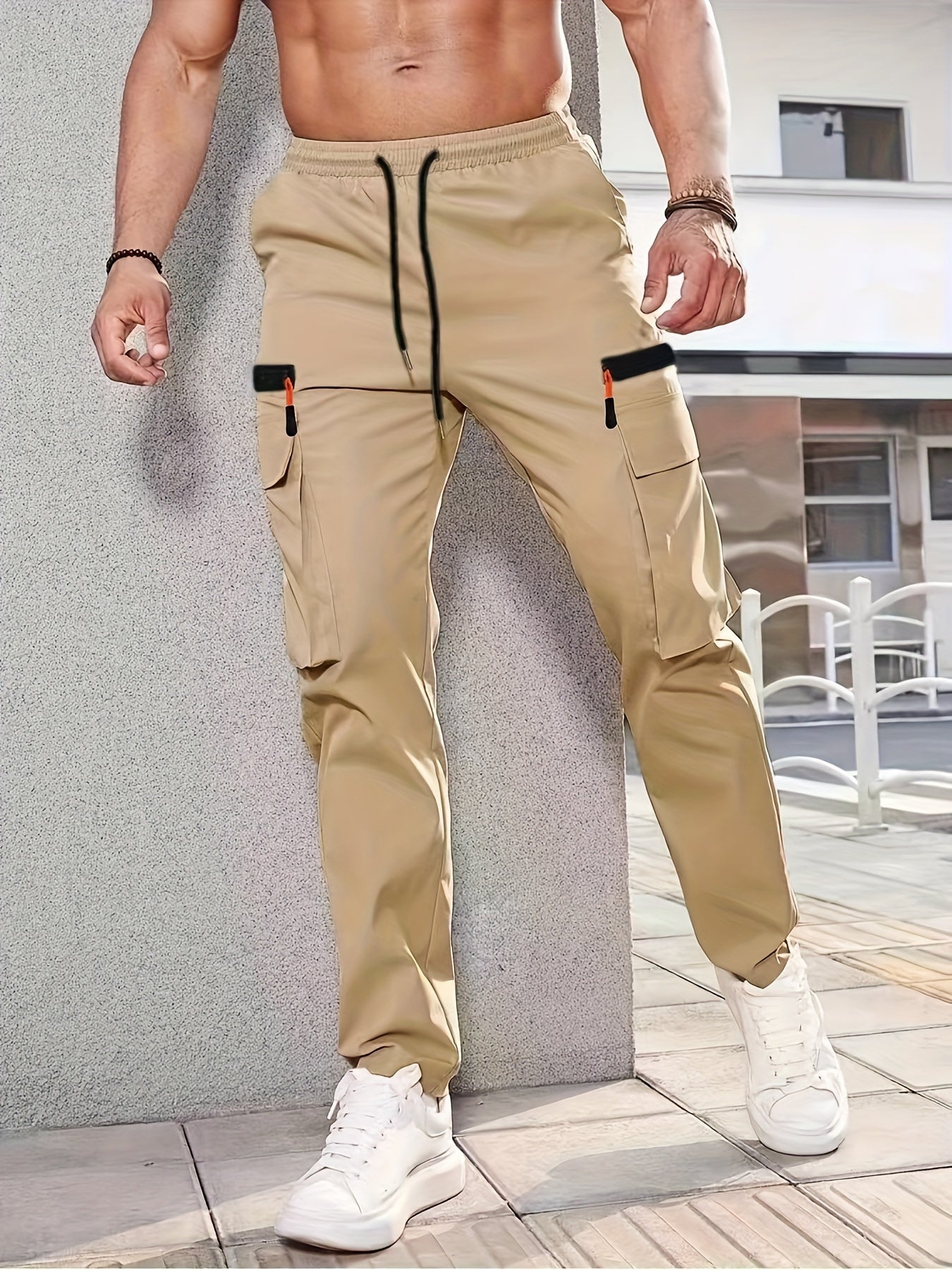Men'S Stylish Cargo Pants - Versatile, Casual, and Slim Fit with Multiple Pockets, Straight-Leg Design, Perfect for Spring and Fall, All-Season Comfort, Solid Color, Allseason Pants | Straightleg Pants | Polyester Pants
