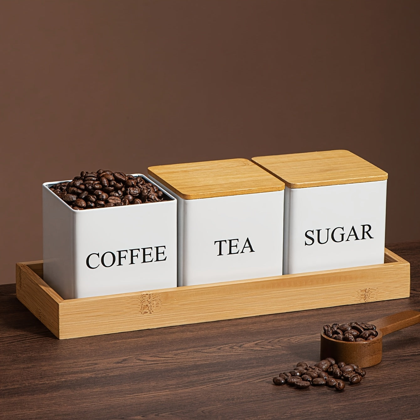 Set of 3 Black And White Storage Containers, Metal Canisters for Storing Coffee Beans, Sugar, And Tea, Everyday Organization, Kitchen Storage.