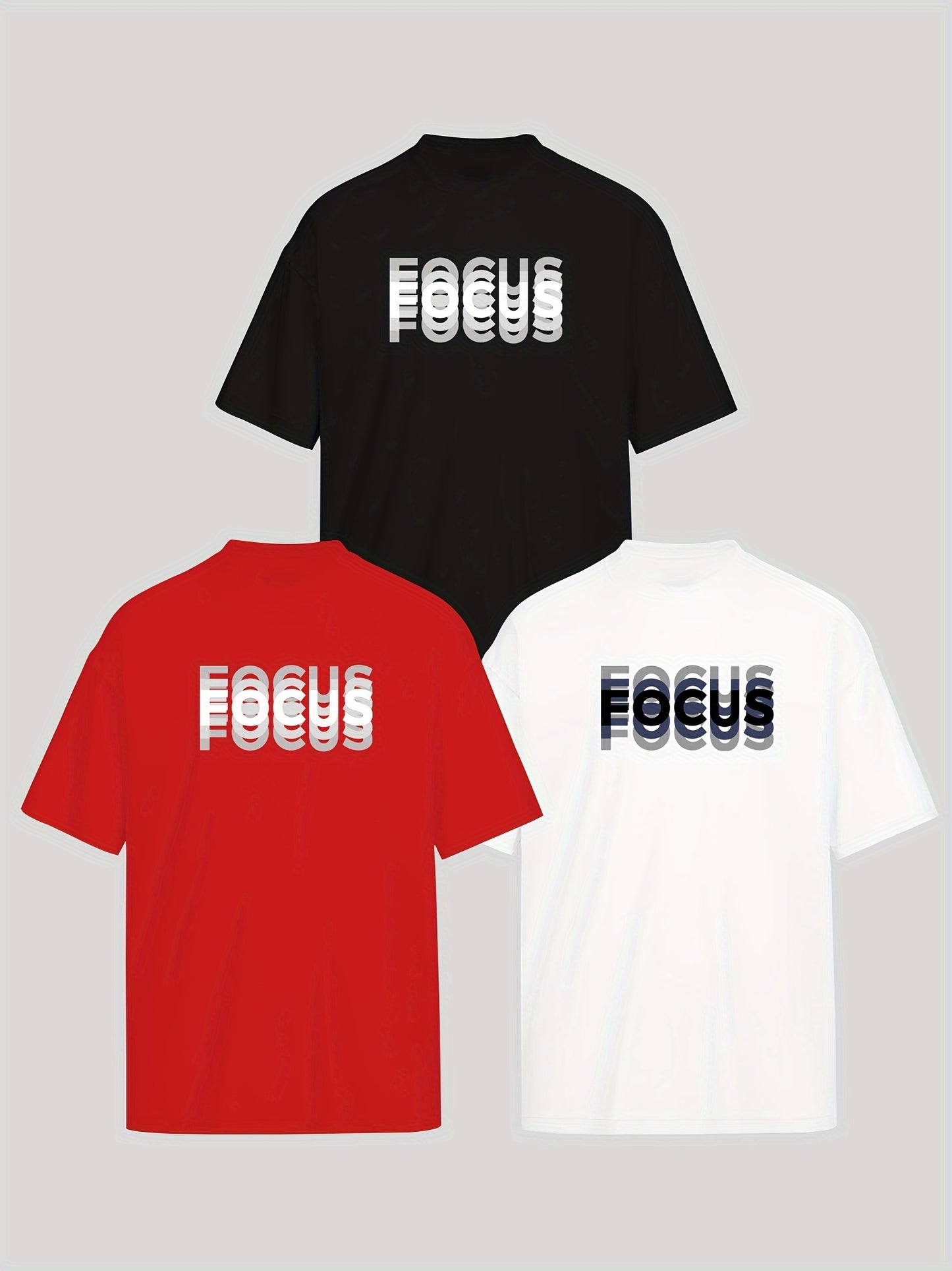 Unisex Trendy Letter Print Crew Neck T-Shirt, A Must-Have for Style Enthusiasts! Gradient FOCUS Design, Ultra Stylish & Streetwear-Inspired! Minimalist yet Versatile!