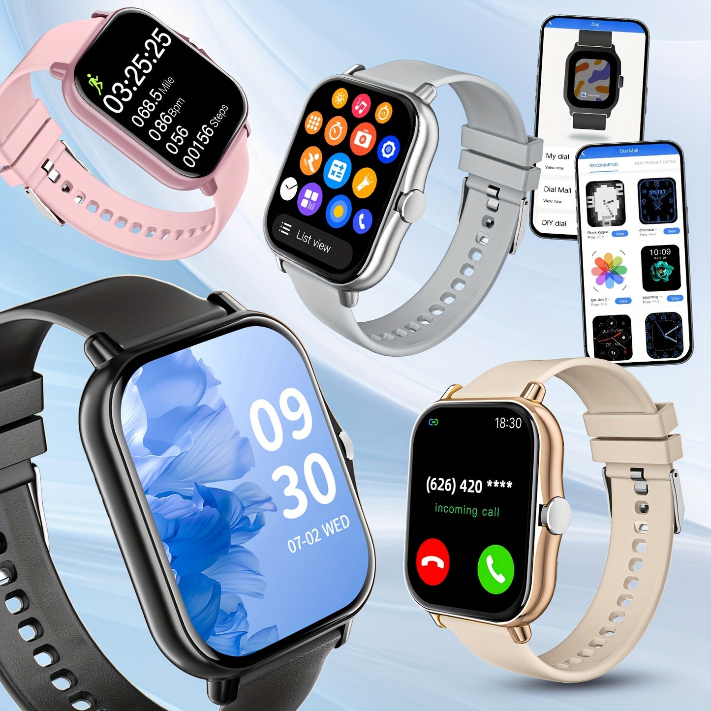 New Smart Watch 1.83-inch Wireless Calling/Receiving Multiple Sports Modes Sedentary Reminder Weather Forecast Message Notifications Lifting Screen Call/Dial Function USB Charging Alarm Clock Reminder Multi-sport Mode Suitable for Various Occasions Men'S