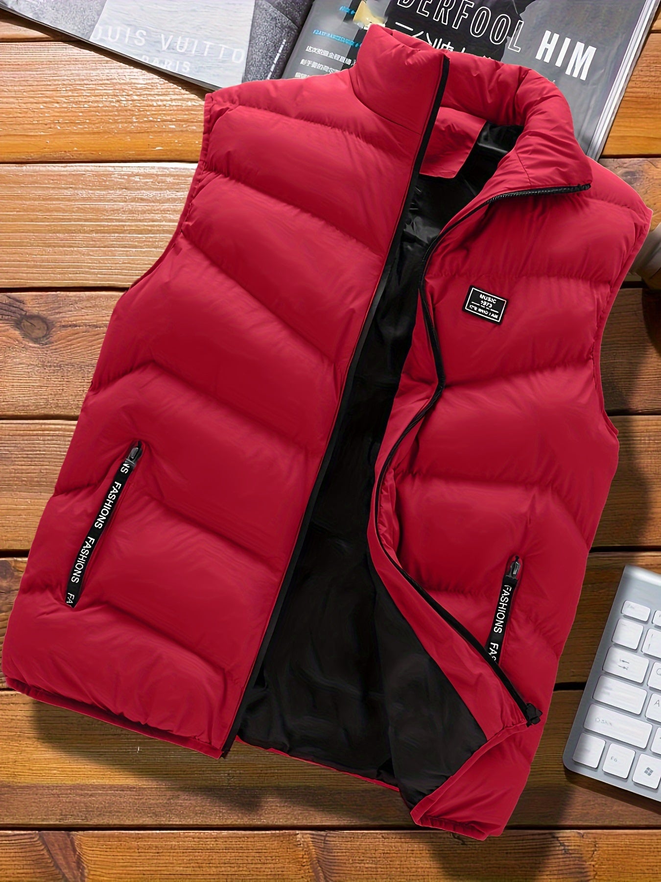 Warm Winter Vest, Men's Casual Zipper Pockets Stand Collar Zip Up Vest For Fall Winter