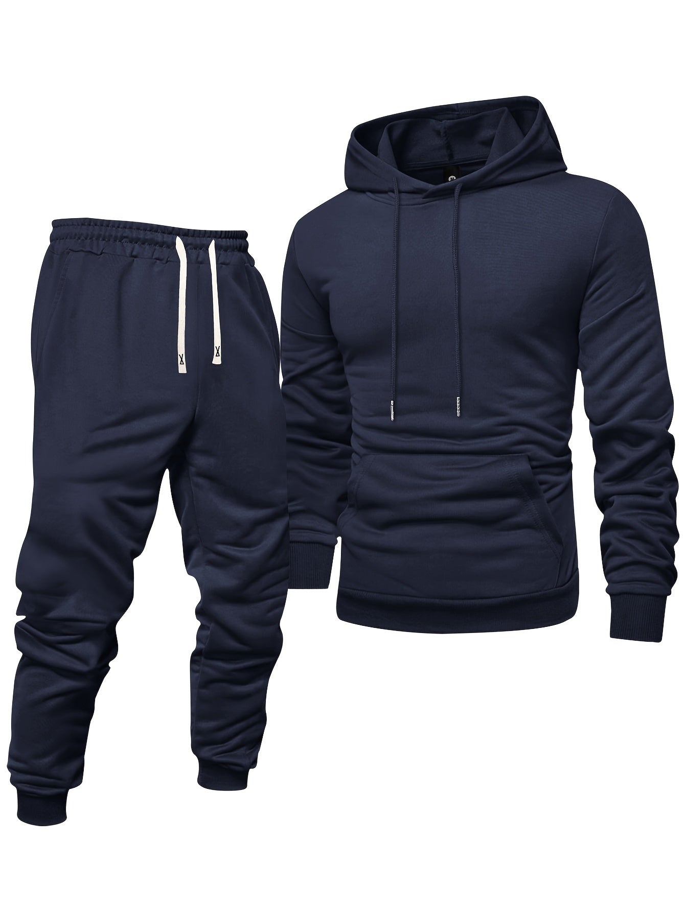 Men's Long Sleeve Hoodie + Drawstring Sweatpants Set Spring Autumn Solid Color Pullover Regular Long Sleeve T-Shirt and Pants Belt Casual Sport Joggers Two-Piece Set