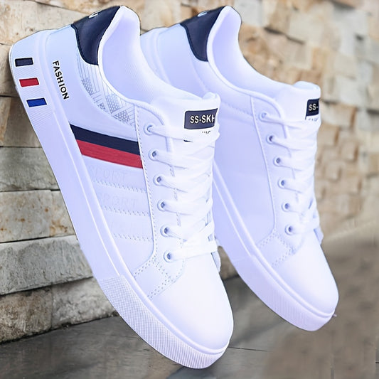 KOONEXY Men'S Skateboarding Sneakers - Breathable Low-Top Lace-Up Shoes with Striped Design, Durable PVC Sole & Traction for Outdoor Sports & Casual Wear, All-Season Comfort, Skateboarding Shoes, Casual Streetwear, Fashionable Footwear, Fabric Lined Inter