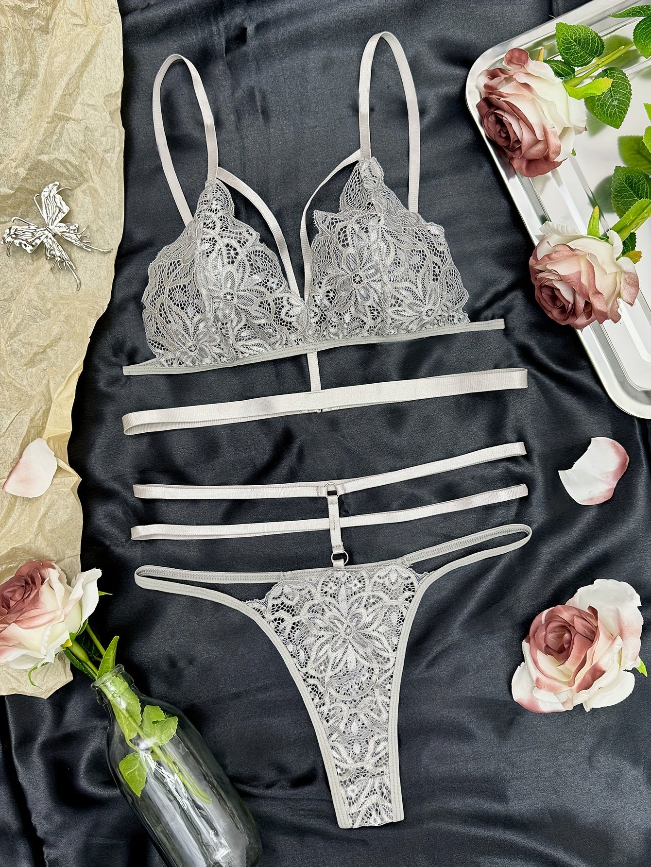 Sexy Lace Floral Transparent Lingerie Set for Women - Sexy Bra and Panty Set with Floral Pattern, High Support, No Padding, Adult Size, Lingerie Sets, Sexy Lingerie, Intimate Apparel, Elegant Lingerie, No Padding Bra