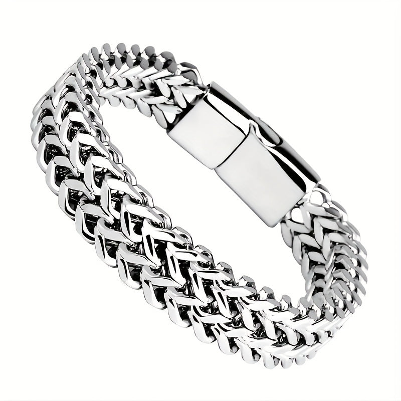 1 Stainless Steel braided square reversible chain magnetic buckle Men's bracelet