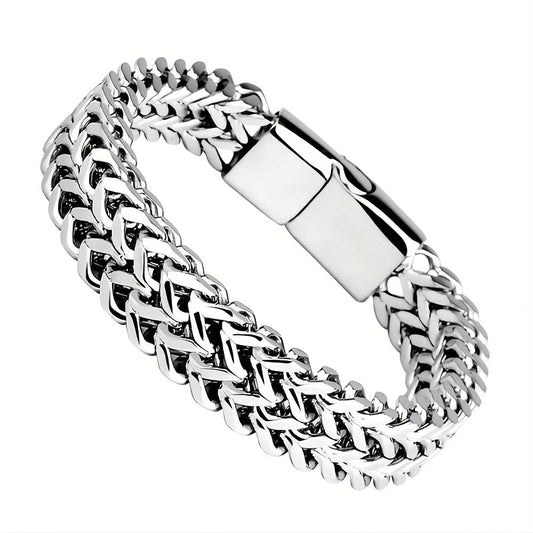 1 Stainless Steel braided square reversible chain magnetic buckle Men's bracelet