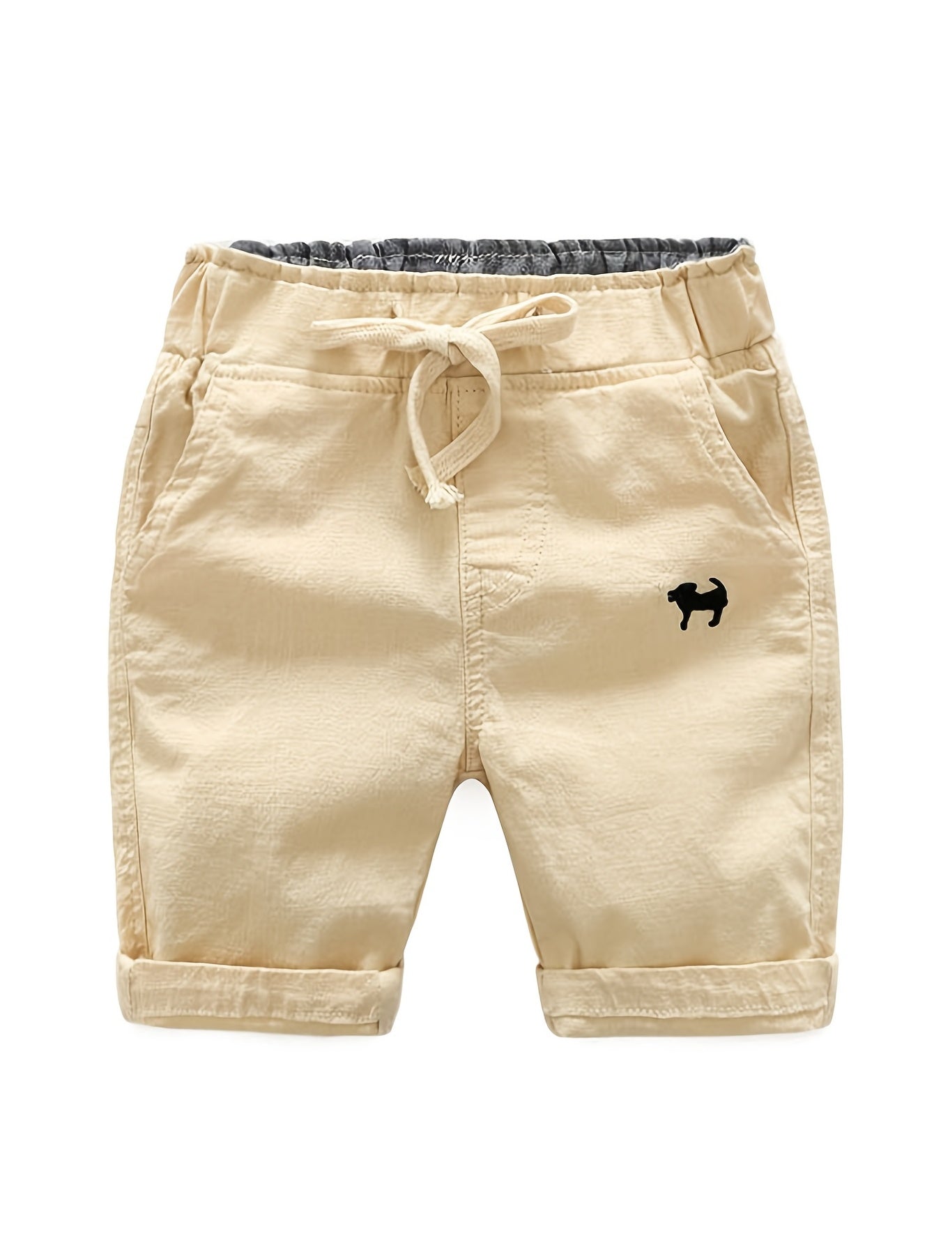 Boys' Summer Beach Shorts with Cartoon Embroidery - Lightweight Breathable Regular Fit Casual Swim Trunks, Non-Stretch Fabric for Poolside & Outdoor Play, Cute Shorts, Playful Design, Comfortable Fit, Perfect for Outdoor, for Outdoor, Outdoor Wear, Boys'