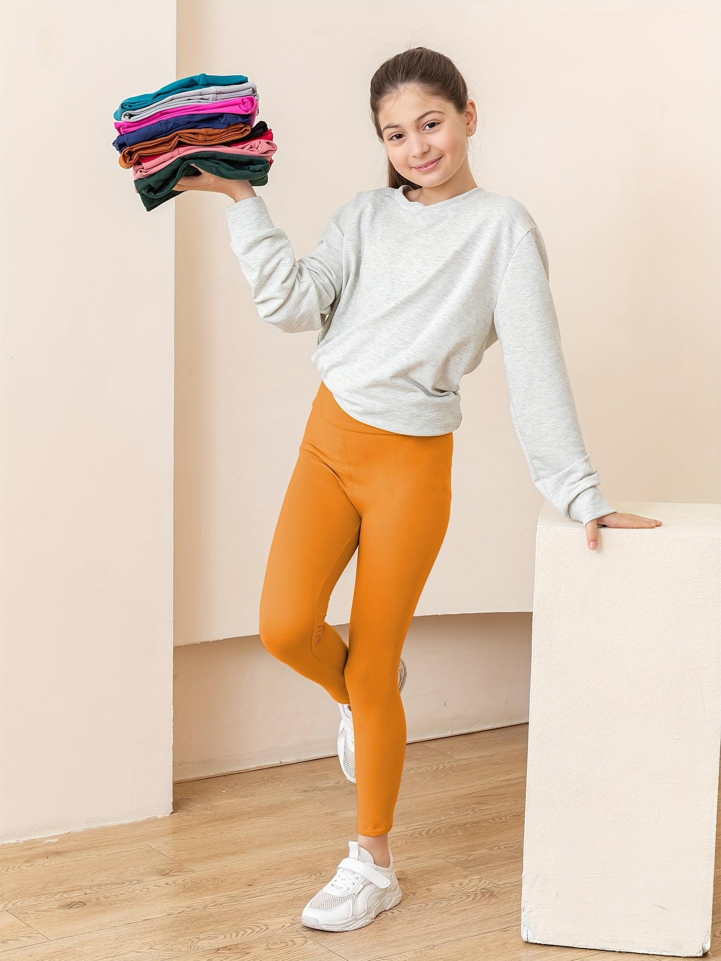 SOFTMILK Girls' High-Waisted Stretchy Leggings - Super Soft, High Elasticity, Solid Black, Tight-Fit Sports Pants for All Seasons, Perfect for Casual or Active Wear, Allseason Leggings | Minimalist Style | Highelasticity Fabric, High Waisted Leggings