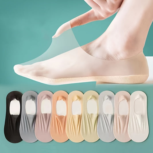 1 Pair/4 Pairs Women’s No-Show Boat Socks - Ice Silky Fiber Ultra-Thin Invisible Low-Cut Ankle Socks for High Heels, Seamless Comfort, 6 Solid Colors (Black/Beige/Pink/Gray/Purple/Light Blue), Highheeled Accessories, Minimalist Sock Design