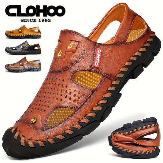 CLOHOO Men's Sandals, Durable Handmade Stitching Close Toe Non Slip Shoes For Indoor Outdoor Beach