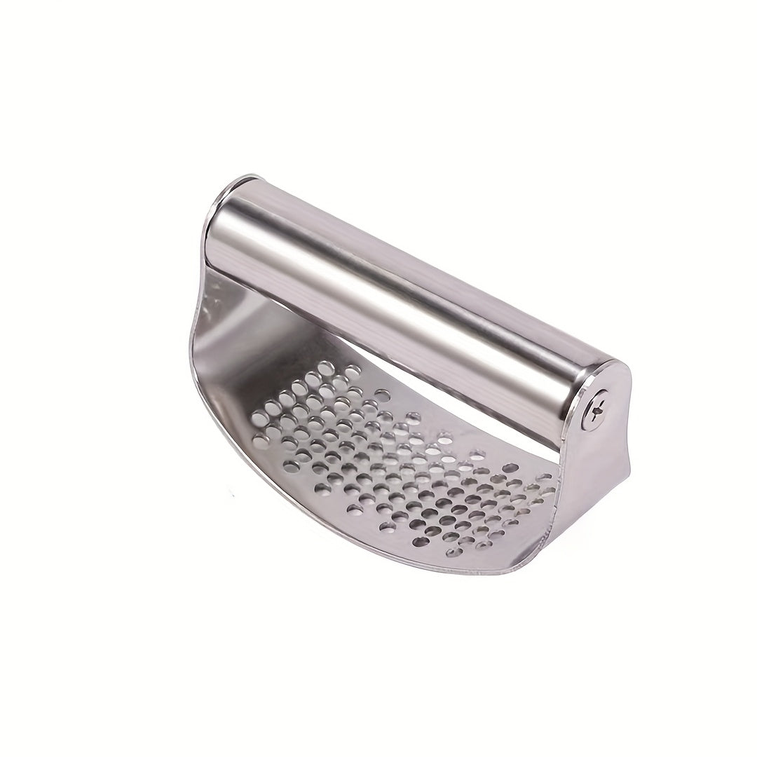1pc Stainless Steel Garlic Press - Manual Garlic Crusher with Ergonomic Handle, Durable Kitchen Tool for Crushing Garlic, No Electricity Needed, Easy to Clean, Perfect for Home Cooking, Garlic Crusher for Kitchen, Cooking Essentials, Sleek Metallic Finish