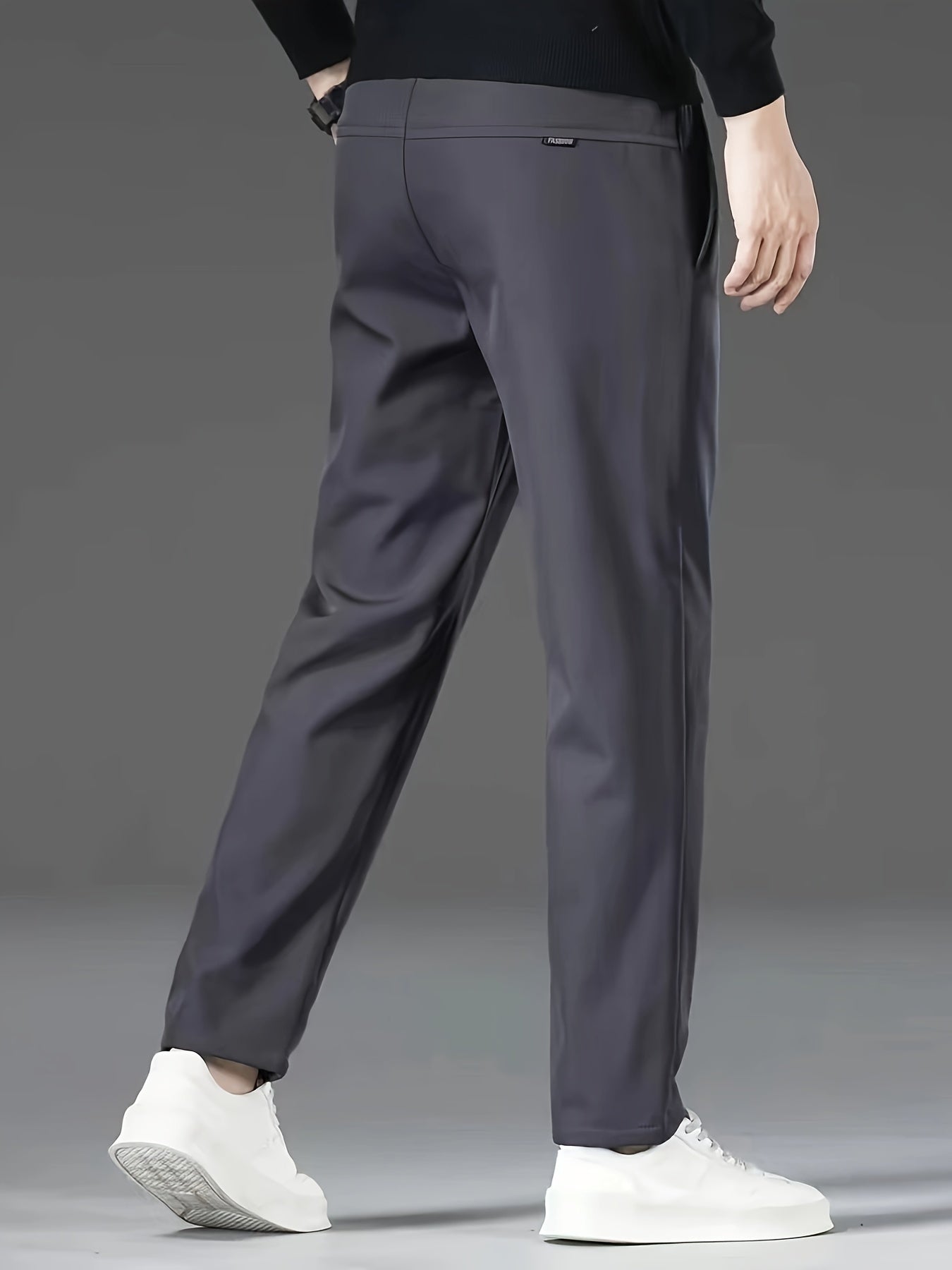 Men's Fall/Winter Fleece-Lined Windproof Warm Solid Color Casual Pants, Fashionable Drawstring Waistband Sports Trousers, 100% Polyester Non-Stretch Cropped Length, Regular Fit for Adults