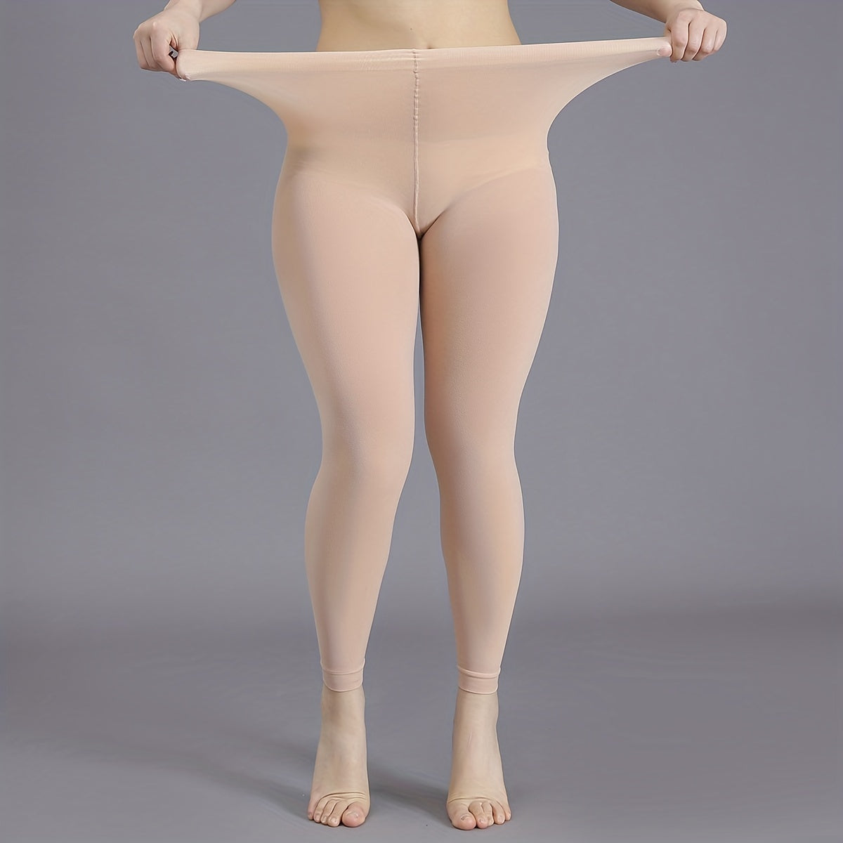 Plus Size Casual Leggings Stockings, Women's Plus Solid Nylon High Rise Stretchy Pantyhose