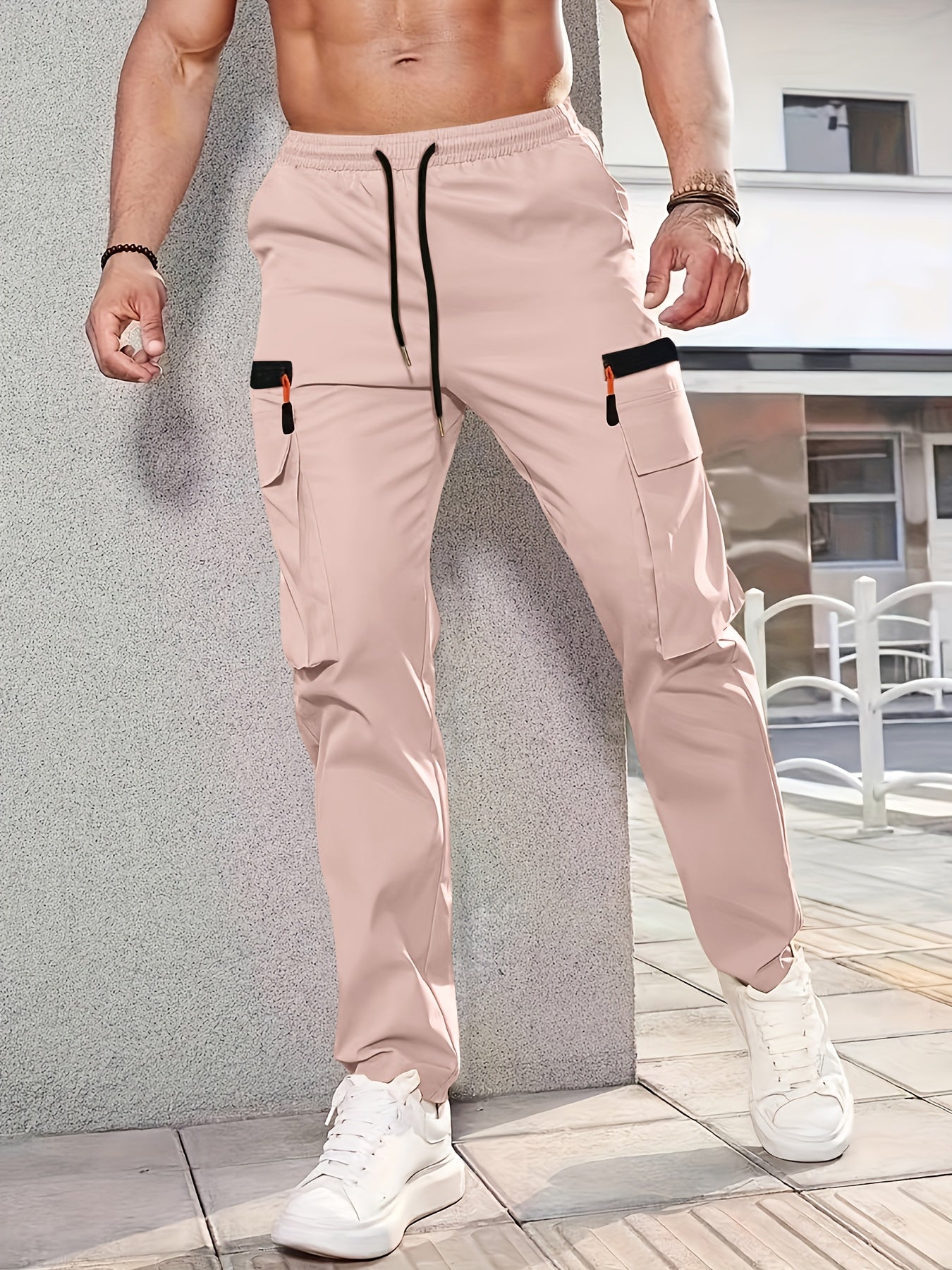 Men'S Stylish Cargo Pants - Versatile, Casual, and Slim Fit with Multiple Pockets, Straight-Leg Design, Perfect for Spring and Fall, All-Season Comfort, Solid Color, Allseason Pants | Straightleg Pants | Polyester Pants