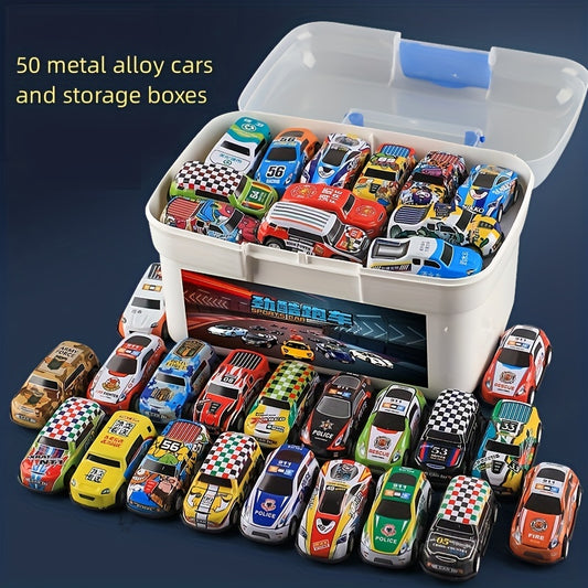 50pcs Mini Alloy Car Set with Storage Box - Pull Back Action, Assorted Colors - Perfect for Youngsters' Gifts & Party Favors, Best for Christmas for winter