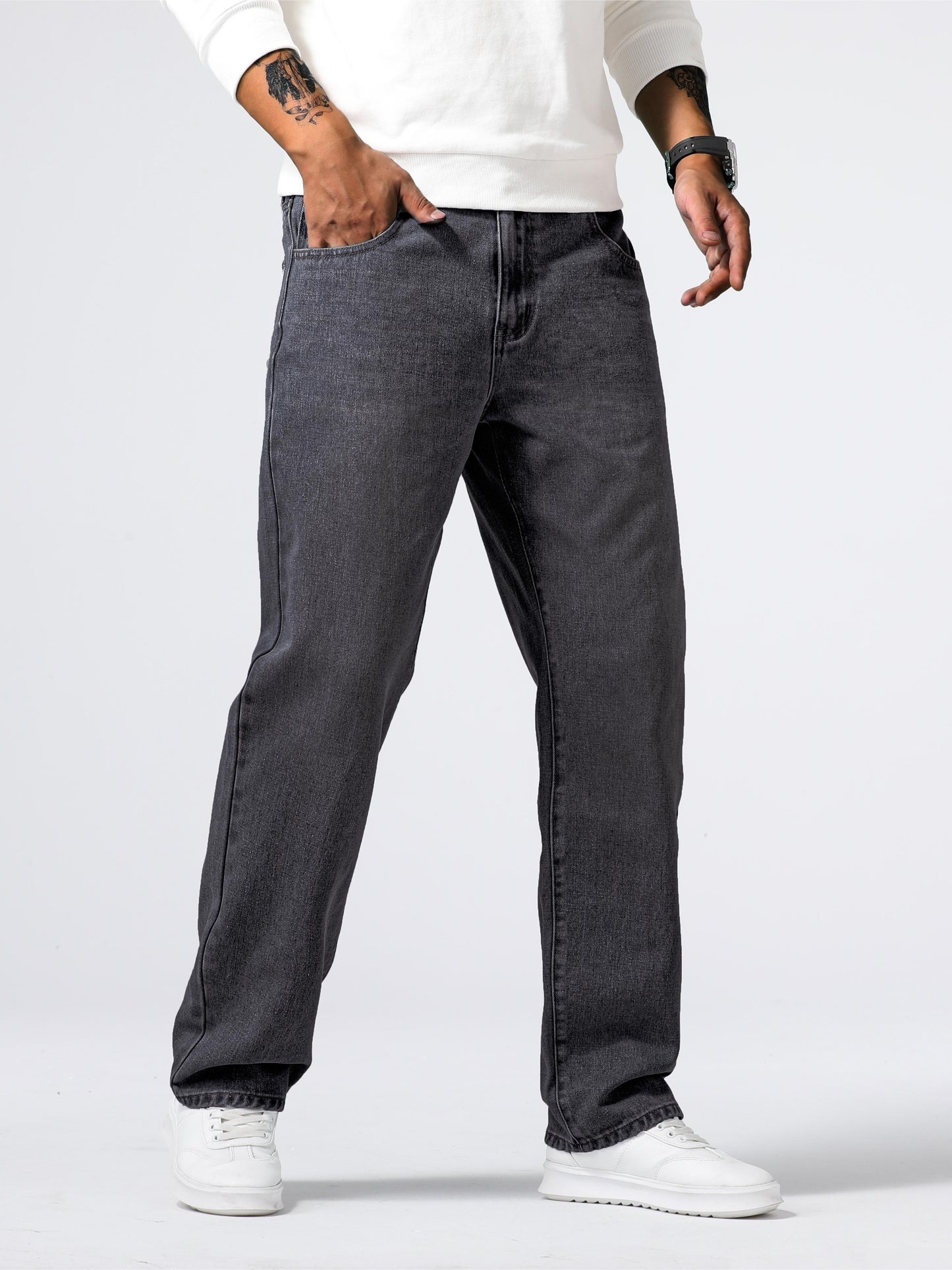 Men's Light Blue Relaxed Fit Jeans - Casual Straight-Leg Machine-Washable Denim Pants for Casual Attire, All-Season Comfort & Versatile Style