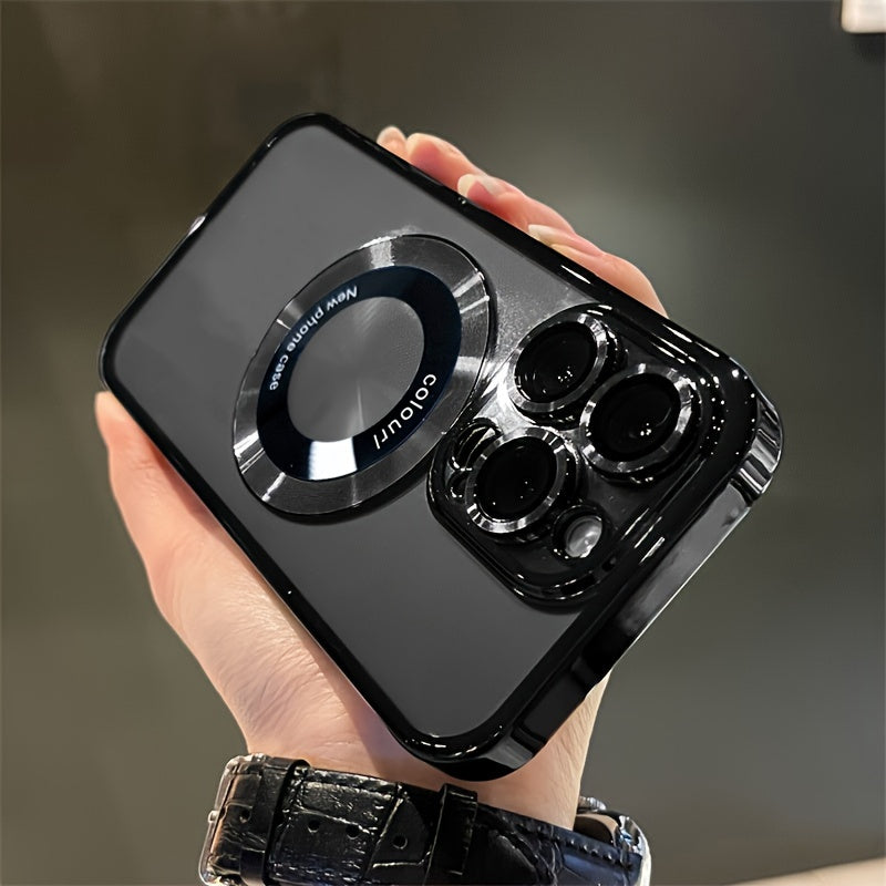 New Luxury Transparent Magnetic Wireless Charging Phone Case for iPhone 15 14 13 12 11 Pro Max Plus 15Pro Cases with Lens Protector Shockproof Soft Clear Cover