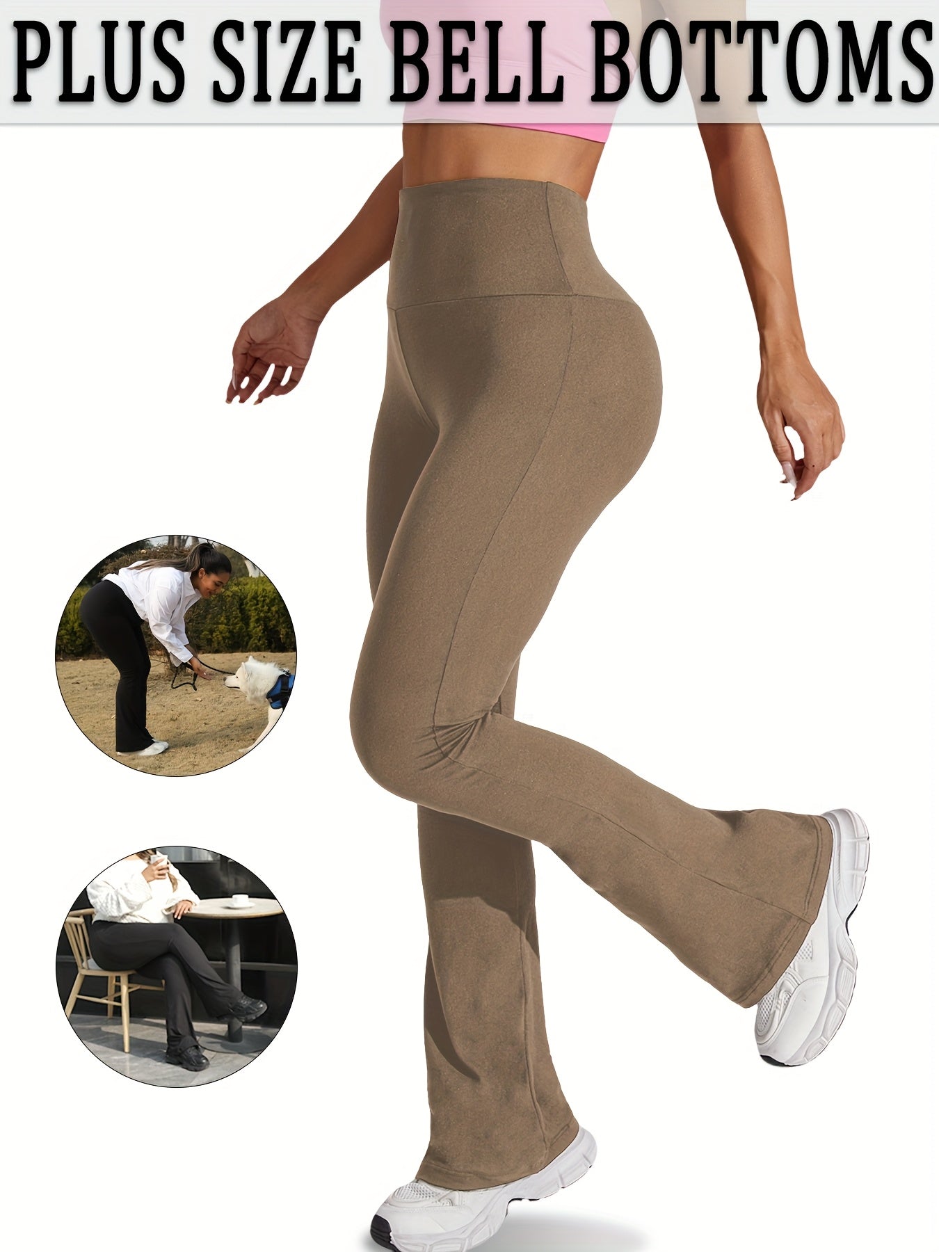 Women's Plus Size High Waisted Flare Leggings - Stretchy Non-See-Through Yoga Pants with Wide Waistband, Tummy Control Workout & Casual Pants Pink - Machine Washable All-Season Trousers for Everyday & Formal Outfits, Bellbottom Style, Comfortable Fit, Wom