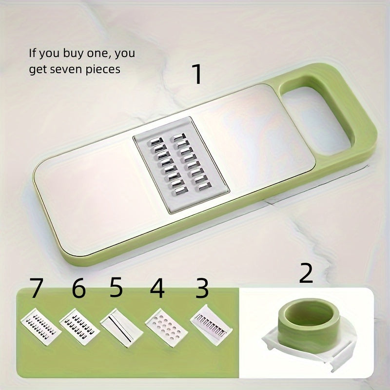 7pcs Stainless Steel Multifunctional Vegetable Slicer and Grater Set, Interchangeable Blades, Manual Kitchen Gadget Tool Kit for Potatoes, Carrots, Cucumbers